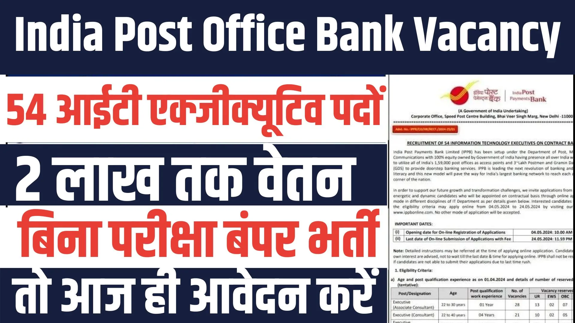 India Post Office Bank Vacancy